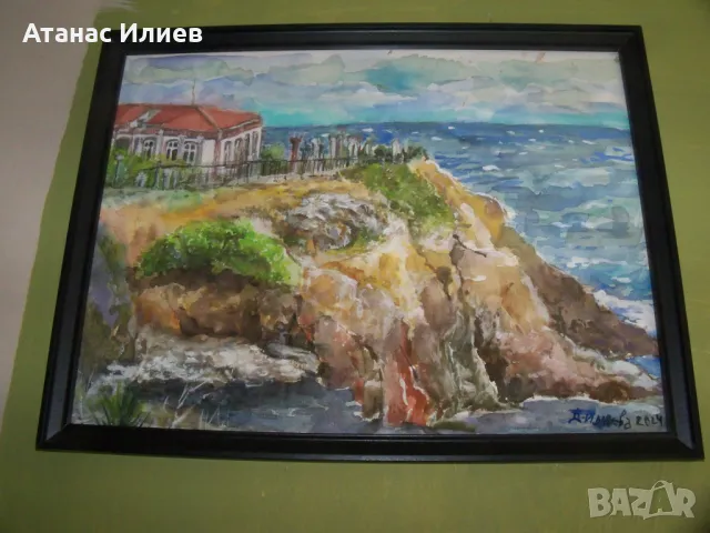 Ахтопол, гръцкото училище, акварел на худ. Десислава Илиева, снимка 4 - Картини - 47675051