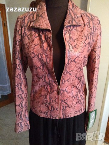 ЕСТЕСТВЕНА КОЖА змийски принт в розово и черно , снимка 4 - Сака - 30753681