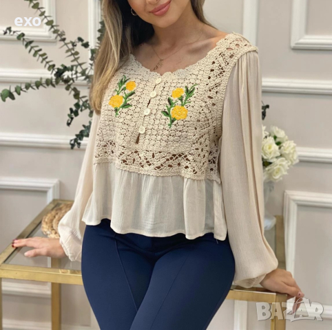 Красив топ с дантела, Памучна блуза дантела, памучна блуза бродерия, снимка 6 - Корсети, бюстиета, топове - 41078105