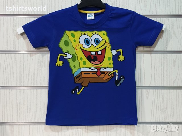 Нова детска синя тениска с дигитален печат Спондж боб, SpongeBob, снимка 2 - Детски тениски и потници - 31691067
