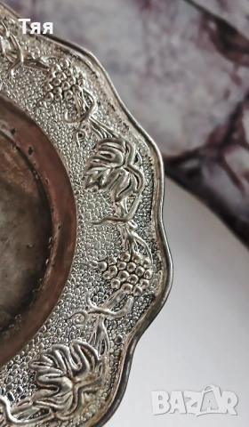 Посребрена чашка с чинийка с гроздове , снимка 3 - Антикварни и старинни предмети - 54273690