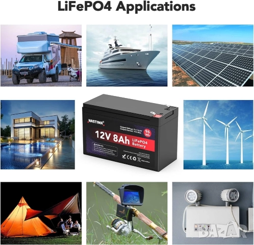 12V 8Ah LiFePO4 Акумулаторна батерия с вграден BMS и голям цикъл (4000+), NASTIMA , снимка 8 - Друга електроника - 52574889