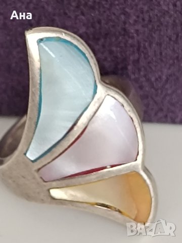  Красив сребърен пръстен със седеф 1НS, снимка 1 - Пръстени - 44389294