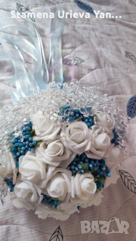 Сватбен букет(ръчно изработен), снимка 10 - Сватбени аксесоари - 51789270