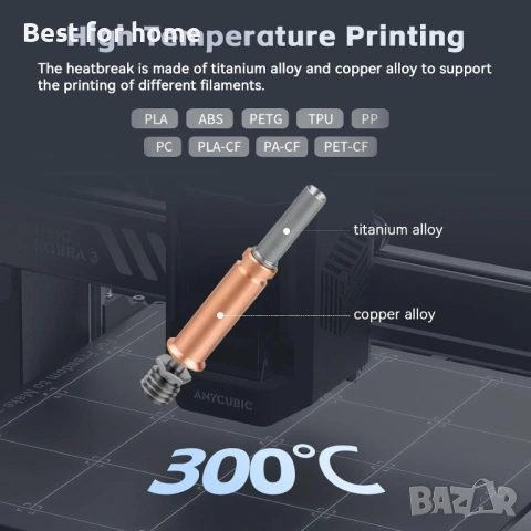 ANYCUBIC Kobra 3 хотенд 3D принтер екструдер V5 J-образна печатаща глава със силиконов чорап 0.4 мм , снимка 3 - Други инструменти - 54311251