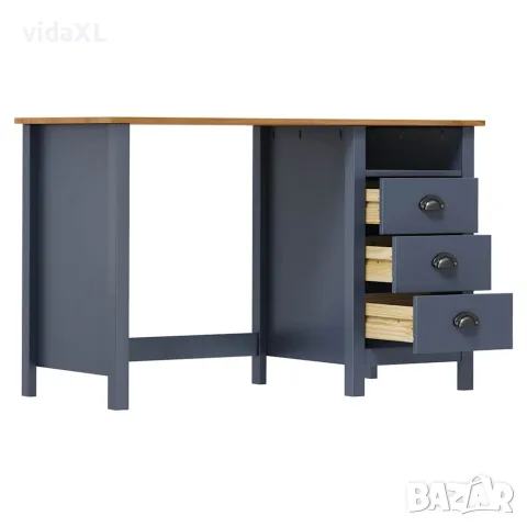 vidaXL Бюро Hill с 3 чекмеджета сиво 120x50x74 см бор масив, снимка 2 - Бюра - 56146477