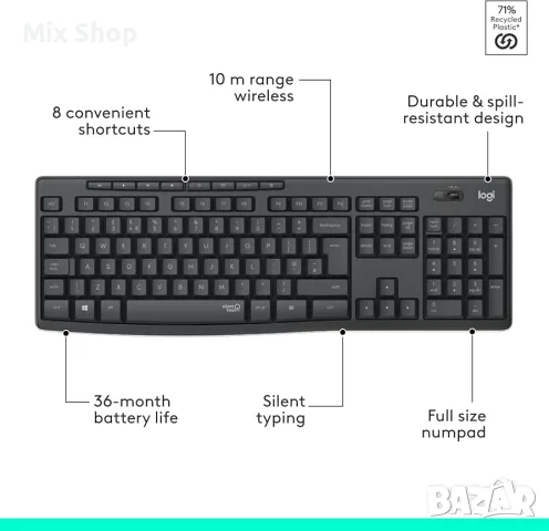 Нова Logitech MK295 Silent Wireless Mouse & Keyboard Combo, снимка 7 - Друга електроника - 55803539