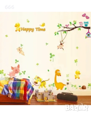 Стикер за стена, винилови стикери с анимационен филм "Happy Time" 125см * 180см (лист 90 * 60см), снимка 7 - Други - 52336646