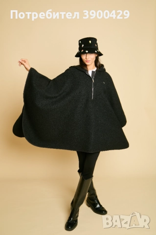 Дамска Вълнена Пелерина с Качулка Rafael - Черно, снимка 4 - Палта, манта - 52183945
