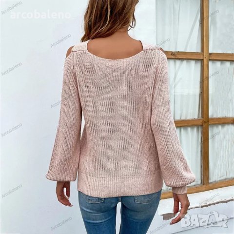Дамски едноцветен кръстосано оребрен плетен пуловер, 4цвята - 023, снимка 4 - Блузи с дълъг ръкав и пуловери - 39491699