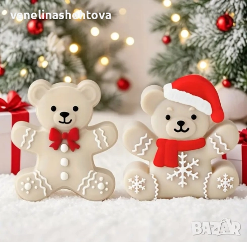 Коледно мече с шапка и шал папионка Дълбок силиконов молд форма за свещи гипс сапун смола фондан 