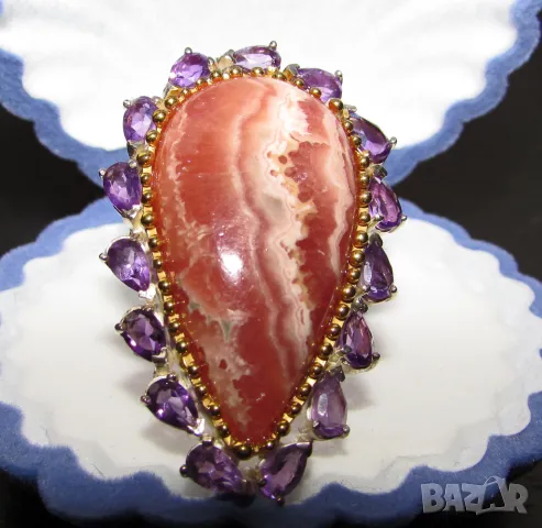 925 сребърен пръстен с родохрозит, камък 31x17мм