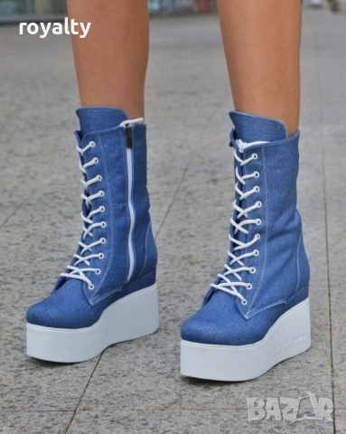 Боти на платформа - деним с бяло ходило 