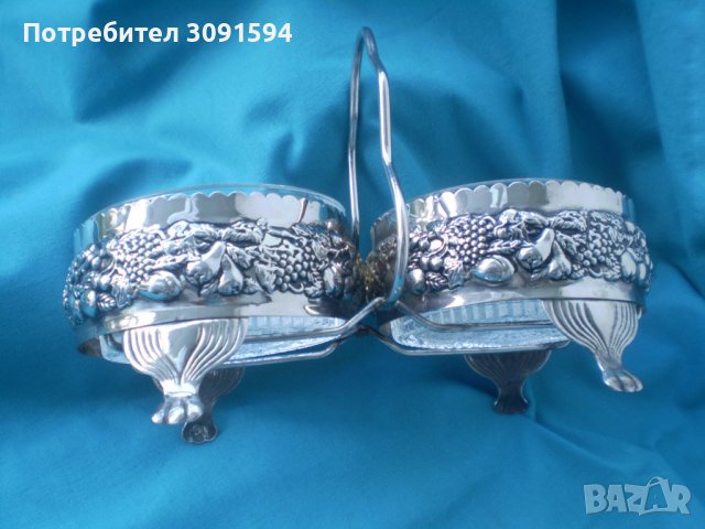 двойна посребрена кристална фруктиера ,бонбониера, захарница , снимка 4 - Други ценни предмети - 37269581