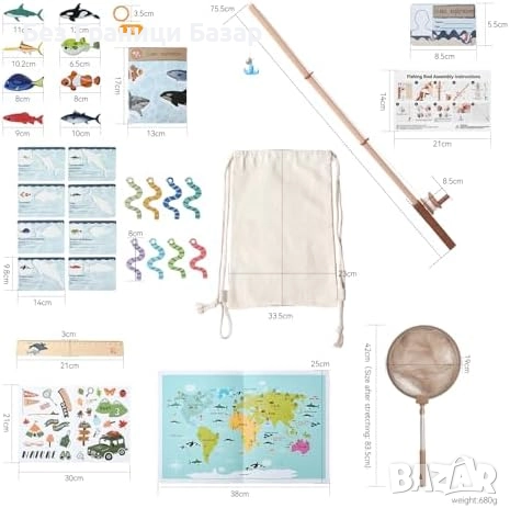 Нова Детска игра Риболов 33 части – въдица, рибки, мрежа, карти за 3–5 г. дете, снимка 7 - Образователни игри - 52497789