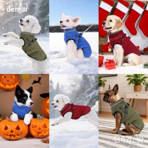 Зимно кучешко палто за кучета Poseca с колан, водоустойчиво, ветроустойчиво, М, червено, снимка 7 - За кучета - 51919849