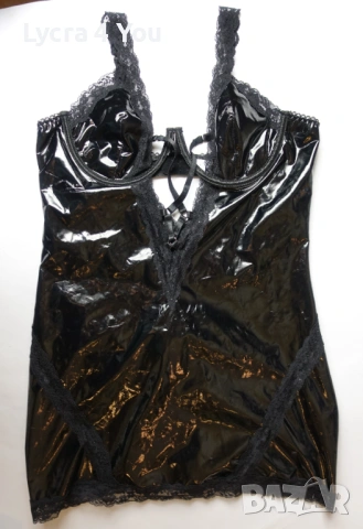 L/XL къса еротична рокля от еко кожа и дантела