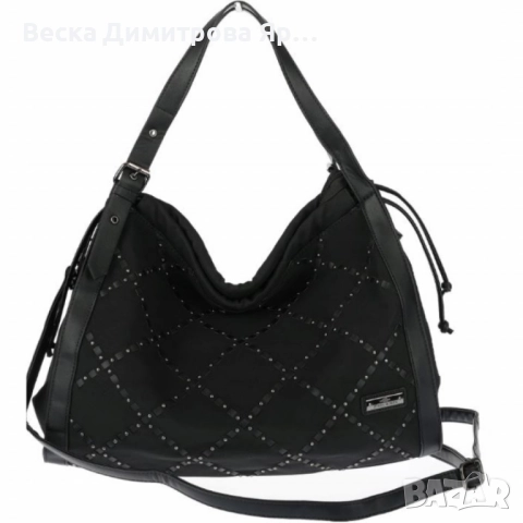 Велурена дамска чанта с декоративни ленти и метални капси – елегантен бохо дизайн, снимка 2 - Чанти - 52574232