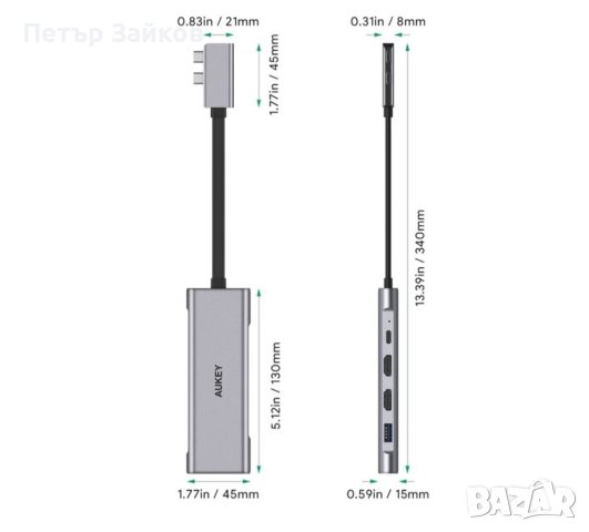 ХЪБ AUKEY CB-C81 2*USB 3.1, снимка 4 - Друга електроника - 40539702