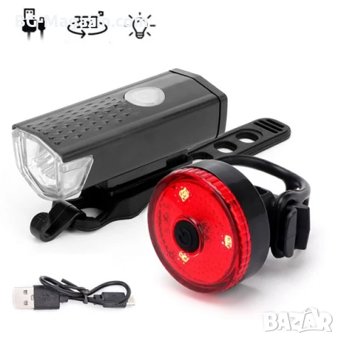 Комплект акумулаторни LED предни и задни светлини велосипед лед фар и стоп за колело USB зареждане, снимка 6 - Аксесоари за велосипеди - 50963101