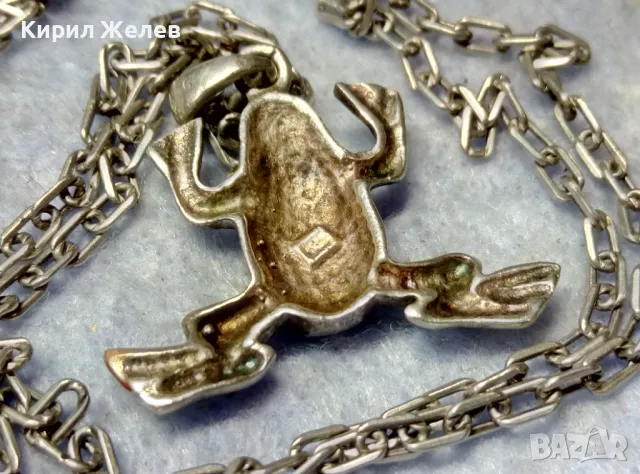 ФИГУРАЛЕН СРЕБЪРЕН ПЕНДАНТ ЖАБКА със СРЕБЪРНА ВЕРИЖКА СРЕБРО 925 РЪЧНА АРТ РАБОТА 49797, снимка 2 - Колиета, медальони, синджири - 49981838