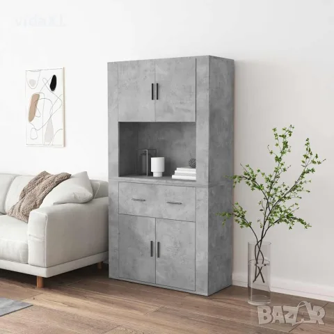 vidaXL Висок шкаф, бетонно сив, инженерно дърво, снимка 2 - Бюфети - 56146716