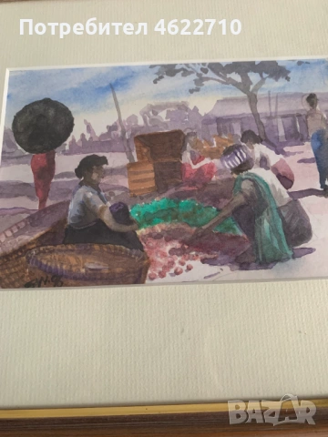 картина акварел , Пазар,, снимка 3 - Картини - 54018031