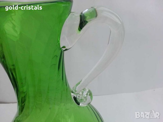 Стара стъклена кана цветно зелено стъкло, снимка 4 - Антикварни и старинни предмети - 29570816