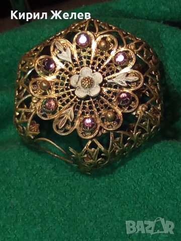 УНИКАЛНО РЯДКО ФИЛИГРАННО ПОЗЛАТЕН БРОНЗ ВЪЗРОЖДЕНСКО АЖУРНО ФЛОРАЛ УКРАШЕНИЕ с АМЕТИСТ КАМЪНИ 10947, снимка 3 - Антикварни и старинни предмети - 31358686