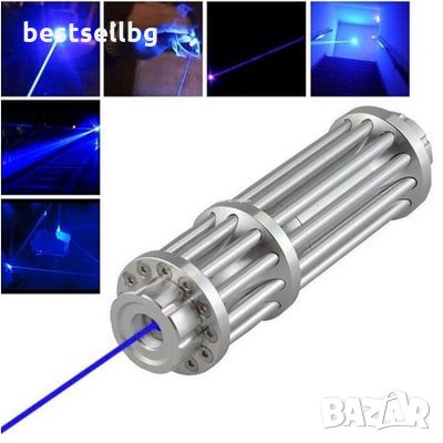 Мощен син акумулаторен лазер пойнтер 5000mW палещ клечка  пука балон, снимка 1 - Други инструменти - 29106626