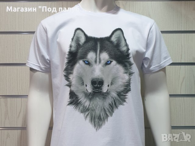 Нова мъжка бяла тениска с дигитален печат Хъски със сини очи, снимка 6 - Тениски - 29888424