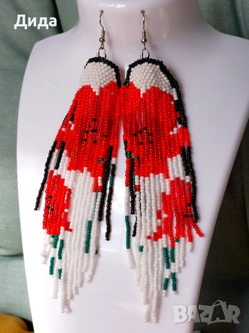 Обеци с мъниста - "Макове", снимка 3 - Обеци - 53957971