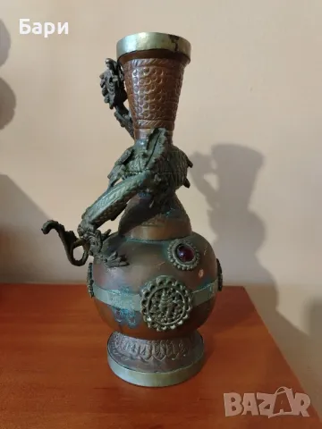 Антична китайска азиатска медна месингова драконова ваза от 19-ти век, снимка 6 - Други ценни предмети - 49840198