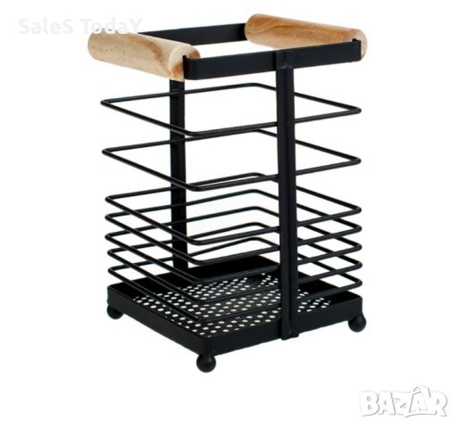 Поставка за кухненски прибори, черен метал, снимка 2 - Аксесоари за кухня - 44461559