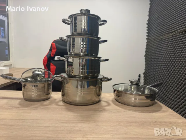 Комплект тенджери от неръждаема стомана – 12 части с капаци 