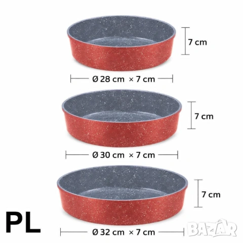 Тава Oliver Voltz OV54322B – Кръгла алуминиева тава с мраморно покритие (28/7, 30/7, 32/7 см), снимка 4 - Прибори за хранене, готвене и сервиране - 54206589
