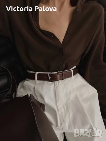 Копринена риза цвят кафе, снимка 15 - Ризи - 49732684