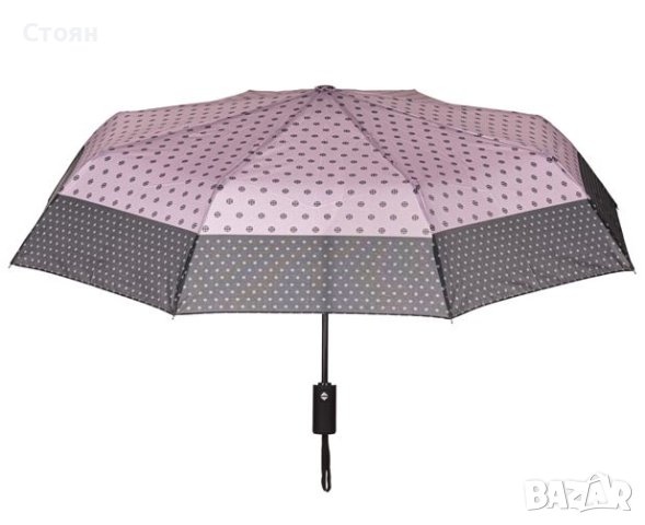 Автоматичен чадър за дъжд, розово, черен дизайн, кръгове, 29 см, снимка 2 - Други - 42876443