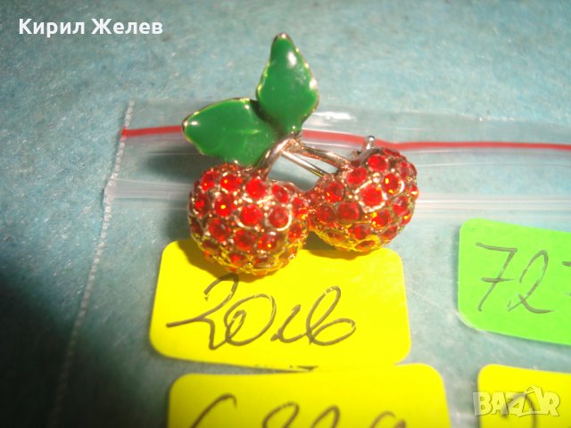 ЕМАЙЛИРАНИ ПОЗЛАТЕНИ СКЪПОЦЕННО УКРАСЕНИ ЯГОДКИ ВИНТИДЖ АРТ НУВО КРАСИВА БРОШКА БРОНЗОВА 72791, снимка 8 - Колиета, медальони, синджири - 35645415