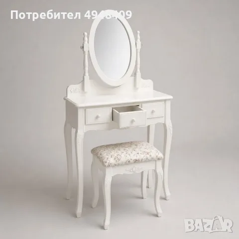 Бяла козметична тоалетка с овално огледало и табуретка, снимка 2 - Тоалетки - 56145935