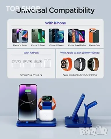 3 в 1 Нова стойка зарядно телефон слушалки часовник Магнитна станция iPhone Apple Watch AirPods, снимка 2 - Аксесоари за Apple - 49450978
