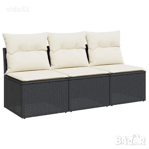 vidaXL Градински диван с възглавници, 3-местен, черен, полиратан, снимка 1 - Градински мебели, декорация  - 56147352