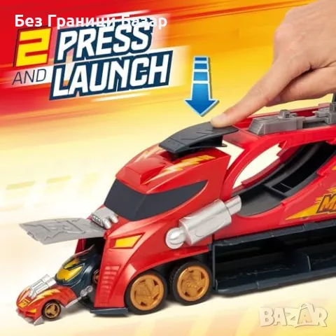 Нов T-Racers Thunder Truck – Камион със стартер и ексклузивна кола за деца, снимка 6 - Коли, камиони, мотори, писти - 47272612