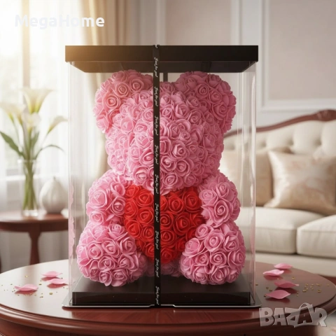 Луксозно Мече от Рози Rose Bear в Подаръчна опаковка, снимка 5 - Декорация за дома - 53333535