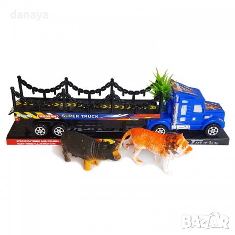 2898 Детски камион с лъв и хипопотам, 38см, снимка 2 - Коли, камиони, мотори, писти - 36893040