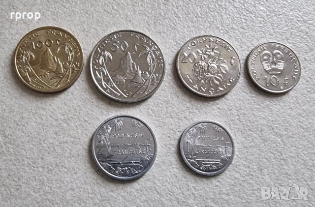 Френска полинезия. 1, 2, 10, 20, 50 и 100 франка. UNC. Чисто нови. 6 бр.