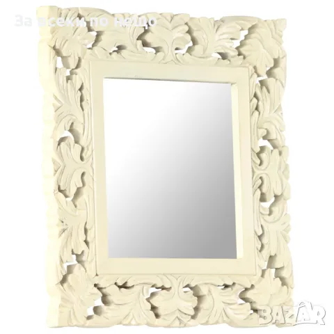 Ръчно резбовано огледало, бяло, 50x50 см, мангово дърво масив Код P182, снимка 6 - Огледала - 49455810