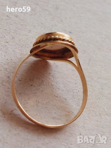 Златен 18к пръстен с камея , снимка 5 - Пръстени - 44478387