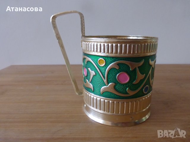 Руски подстакани 6 бр сервиз зелени с цветни кръгове, снимка 4 - Сервизи - 42784871