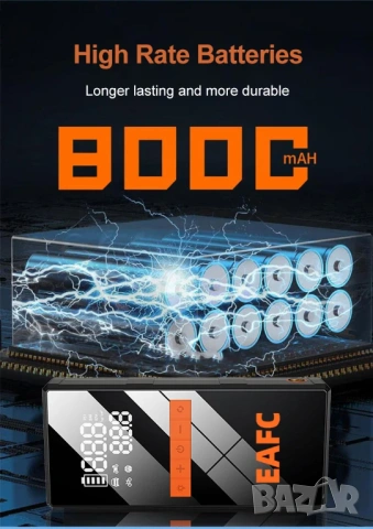 ДЖЪМП СТАРТЕР 4в1 + КОМПРЕСОР за гуми, за кола, автомобил, Jump Starter, 8000–10000mAh, Power Bank, снимка 7 - Аксесоари и консумативи - 54051215